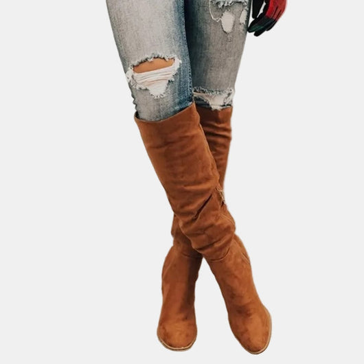 Johanna | Damen Overknee-Stiefeletten mit Blockabsatz und Reißverschluss