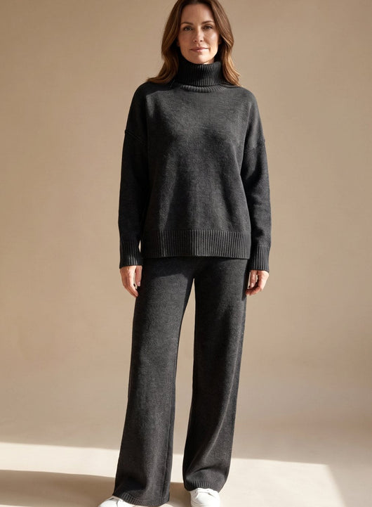 Sophie | Damen Oversize Rollkragen Strick Lounge Set Weitbein