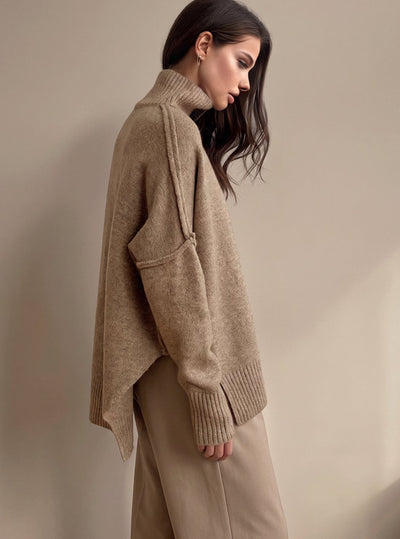 Sophie | Damen Oversize Rollkragen Strick Lounge Set Weitbein