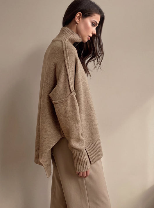 Sophie | Damen Oversize Rollkragen Strick Lounge Set Weitbein