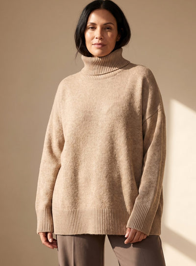 Sophie | Damen Oversize Rollkragen Strick Lounge Set Weitbein