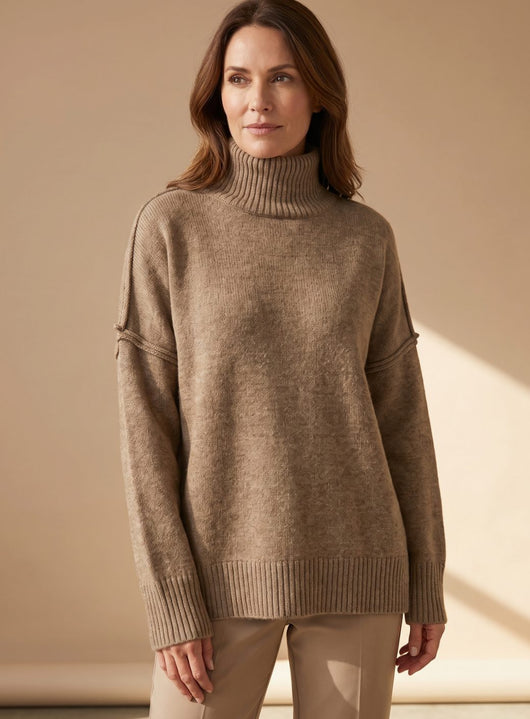 Sophie | Damen Oversize Rollkragen Strick Lounge Set Weitbein