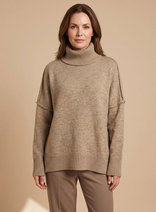 Sophie | Damen Oversize Rollkragen Strick Lounge Set Weitbein