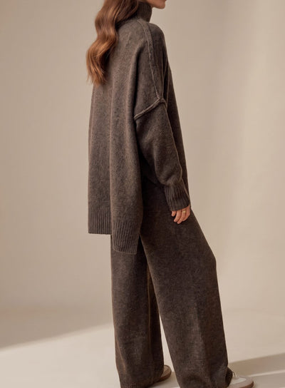 Sophie | Damen Oversize Rollkragen Strick Lounge Set Weitbein