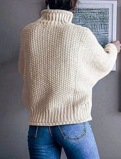 Lena | Damen Oversize Rollkragen Strickpullover Langarm Grobstrick