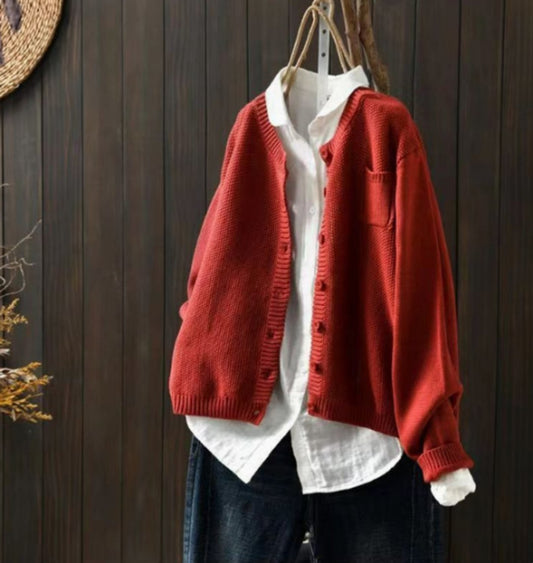 Luisa | Damen Oversize Strick-Cardigan mit Knopfleiste und Taschen