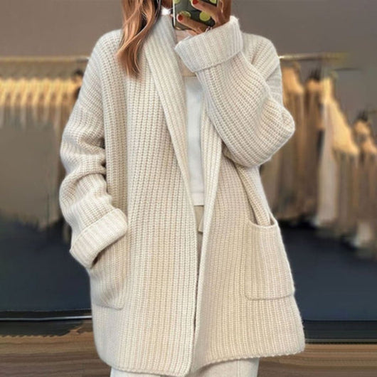 Elisabeth | Damen Oversize Strick-Cardigan mit V-Ausschnitt und Taschen