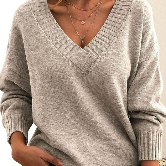 Frieda | Damen Oversize V-Ausschnitt Strickpullover Langarm