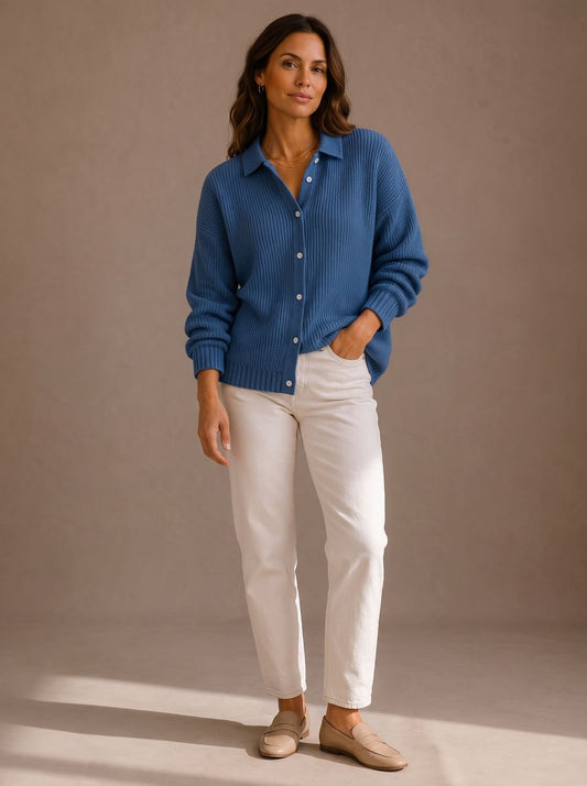 Elfriede | Damen Oversized Cardigan mit Kragen und Knopfleiste