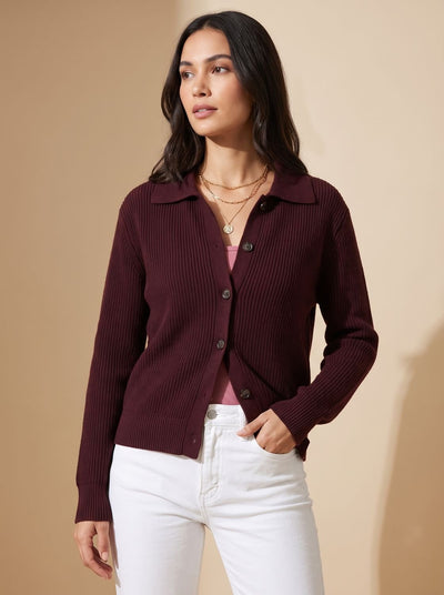 Elfriede | Damen Oversized Cardigan mit Kragen und Knopfleiste