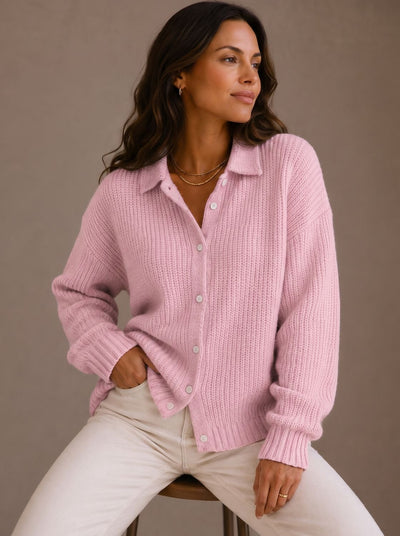 Elfriede | Damen Oversized Cardigan mit Kragen und Knopfleiste