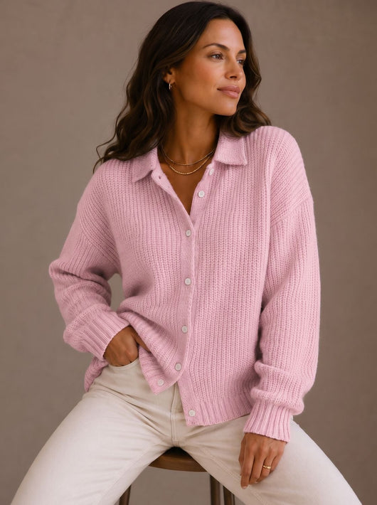 Elfriede | Damen Oversized Cardigan mit Kragen und Knopfleiste