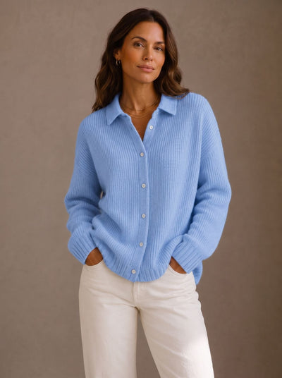 Elfriede | Damen Oversized Cardigan mit Kragen und Knopfleiste