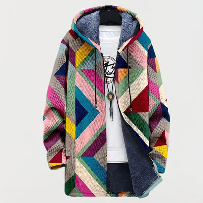 Maximilian | Damen Oversized Fleece-gefütterter Geometrischer Hoodie Pullover Sweater