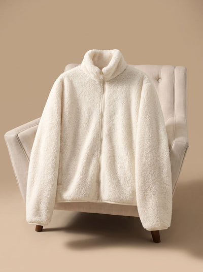 Annika | Damen Oversized Fleece-Jacke mit Stehkragen und Reißverschluss