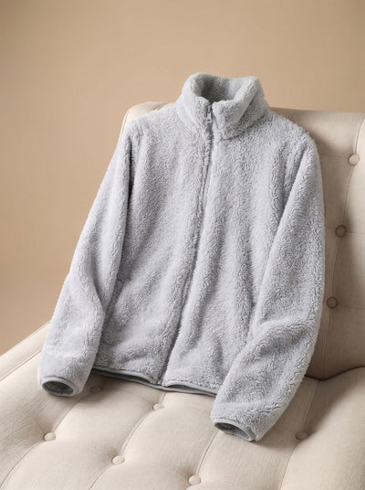 Annika | Damen Oversized Fleece-Jacke mit Stehkragen und Reißverschluss