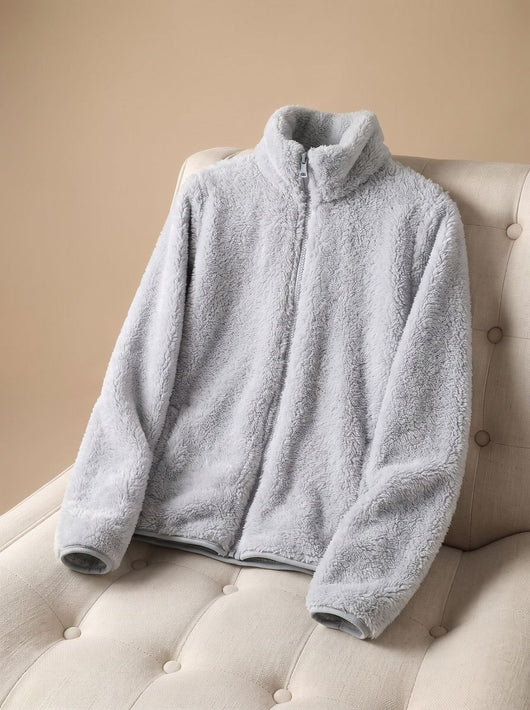 Annika | Damen Oversized Fleece-Jacke mit Stehkragen und Reißverschluss