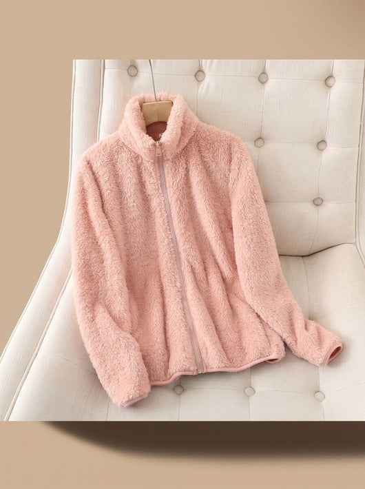 Annika | Damen Oversized Fleece-Jacke mit Stehkragen und Reißverschluss