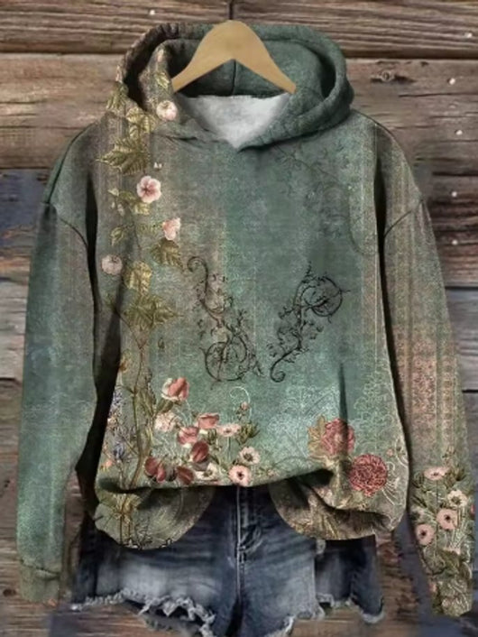 Elisabeth | Damen Oversized Floral Knit Sweater Hoodie mit Kapuze