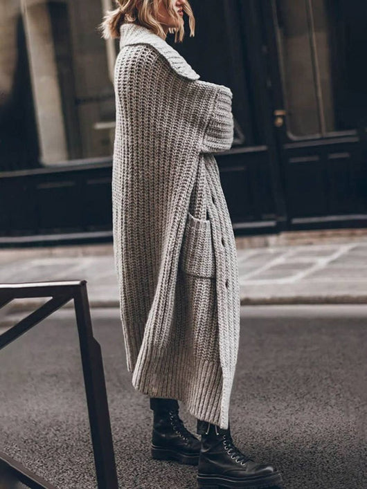 Marlene | Damen Oversized Grobstrick-Cardigan mit Revers und Knöpfen