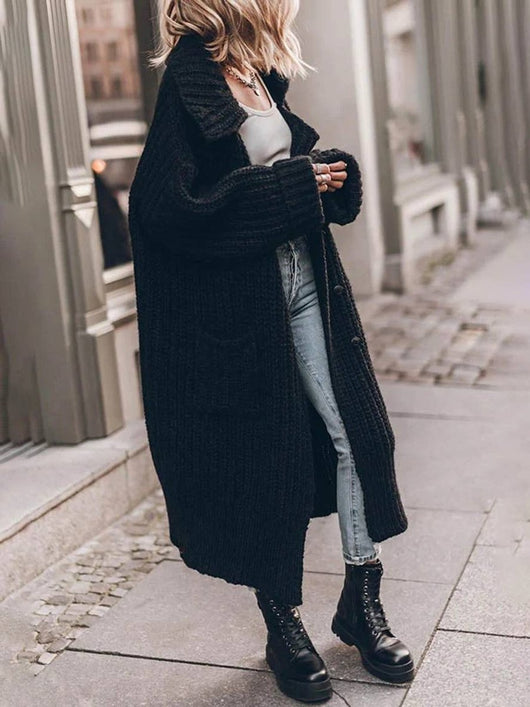 Marlene | Damen Oversized Grobstrick-Cardigan mit Revers und Knöpfen