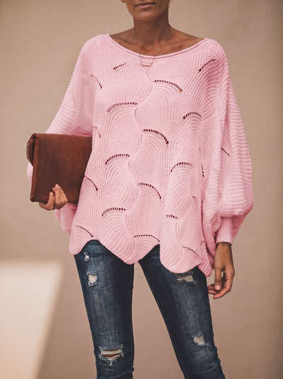 Frieda | Damen Oversized Hollow-Out Strickpullover mit Rundhalsausschnitt