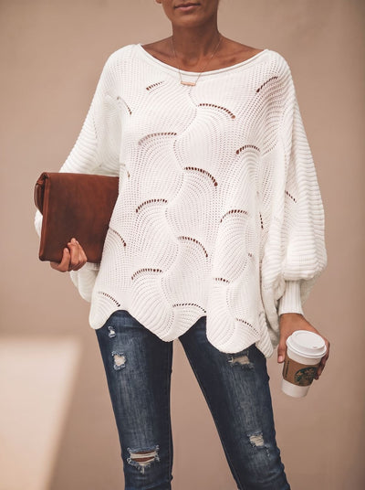 Frieda | Damen Oversized Hollow-Out Strickpullover mit Rundhalsausschnitt