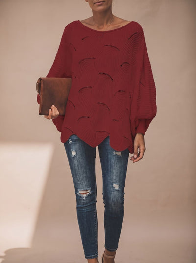 Frieda | Damen Oversized Hollow-Out Strickpullover mit Rundhalsausschnitt