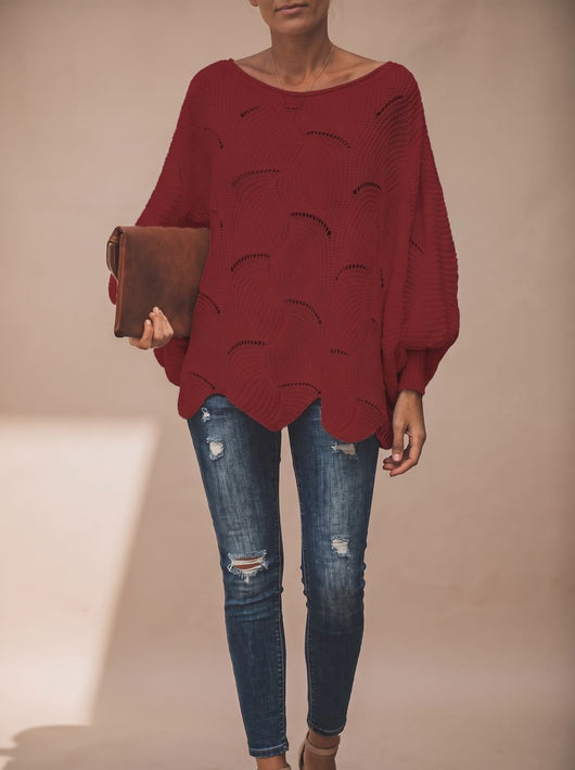 Frieda | Damen Oversized Hollow-Out Strickpullover mit Rundhalsausschnitt