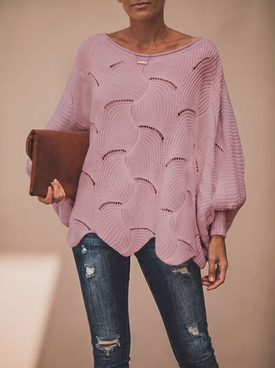 Frieda | Damen Oversized Hollow-Out Strickpullover mit Rundhalsausschnitt