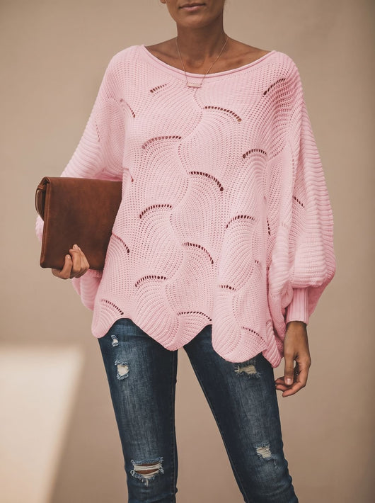Frieda | Damen Oversized Hollow-Out Strickpullover mit Rundhalsausschnitt