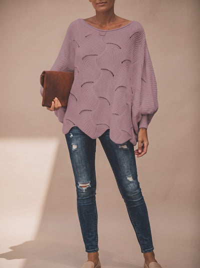 Frieda | Damen Oversized Hollow-Out Strickpullover mit Rundhalsausschnitt