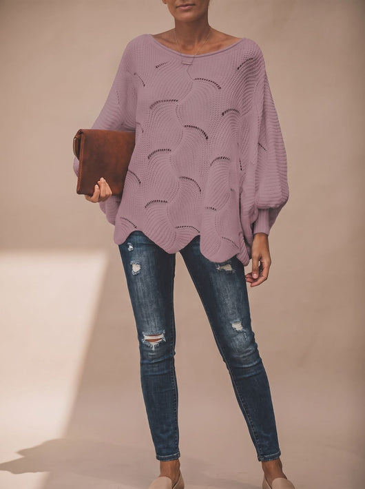 Frieda | Damen Oversized Hollow-Out Strickpullover mit Rundhalsausschnitt