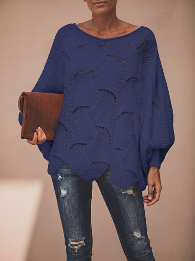 Frieda | Damen Oversized Hollow-Out Strickpullover mit Rundhalsausschnitt