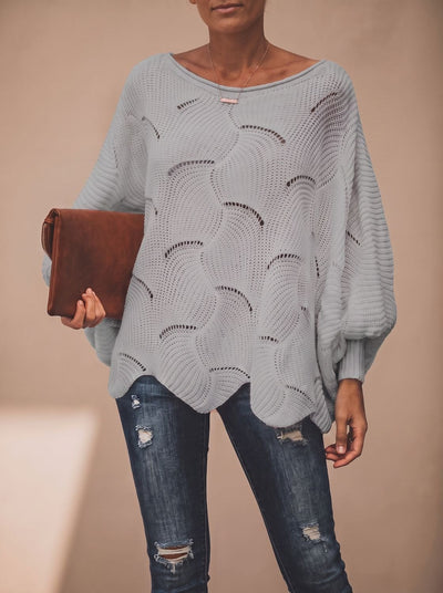 Frieda | Damen Oversized Hollow-Out Strickpullover mit Rundhalsausschnitt