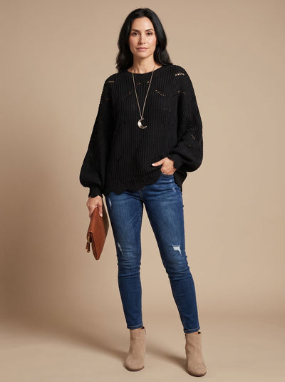 Frieda | Damen Oversized Hollow-Out Strickpullover mit Rundhalsausschnitt