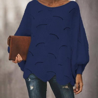 Frieda | Damen Oversized Hollow-Out Strickpullover mit Rundhalsausschnitt
