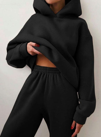 Amelie | Damen Oversized Kapuzen-Strickpullover mit Jogginghose im Set
