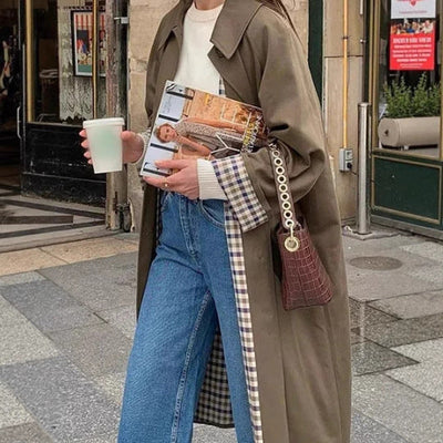 Marie | Damen Oversized Karierter Trench Coat im Langen Schnitt