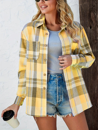 Mia | Damen Oversized Kariertes Flanell-Langarmhemd mit Knopfleiste