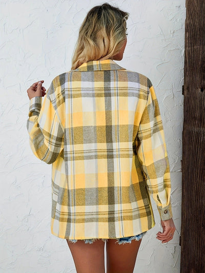 Mia | Damen Oversized Kariertes Flanell-Langarmhemd mit Knopfleiste