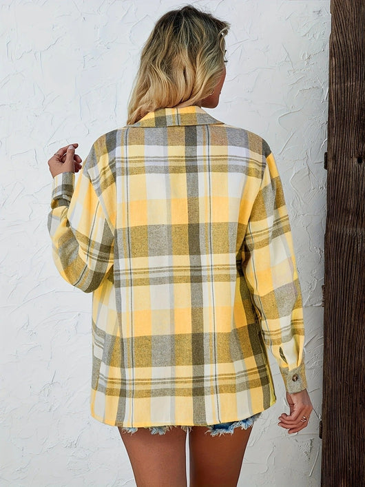 Mia | Damen Oversized Kariertes Flanell-Langarmhemd mit Knopfleiste