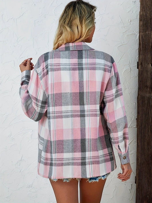 Mia | Damen Oversized Kariertes Flanell-Langarmhemd mit Knopfleiste