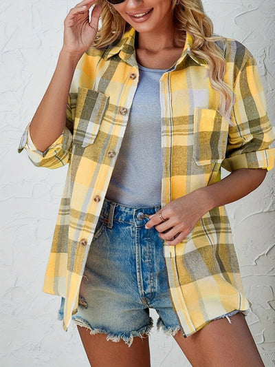 Mia | Damen Oversized Kariertes Flanell-Langarmhemd mit Knopfleiste