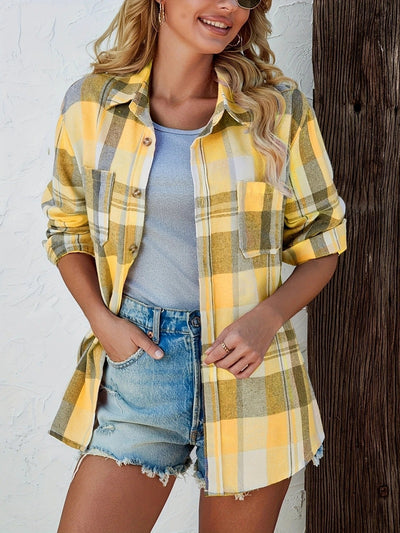 Mia | Damen Oversized Kariertes Flanell-Langarmhemd mit Knopfleiste