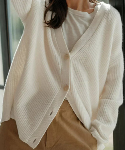 Lena | Damen Oversized Kaschmir V-Ausschnitt Cardigan