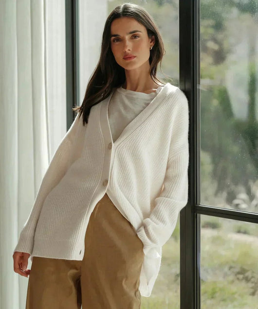 Lena | Damen Oversized Kaschmir V-Ausschnitt Cardigan