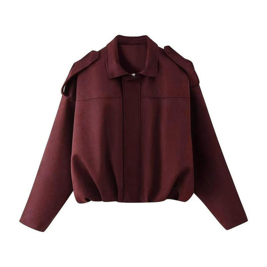 Emilia | Damen Oversized Kurzgeschnittene Kunstwildleder Bomberjacke