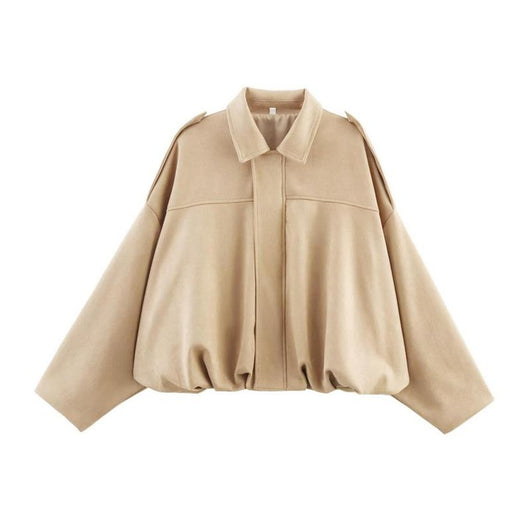 Emilia | Damen Oversized Kurzgeschnittene Kunstwildleder Bomberjacke