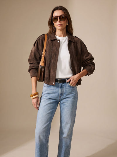 Lena | Damen Oversized Kurzjacke mit Reißverschluss und Metallknöpfen